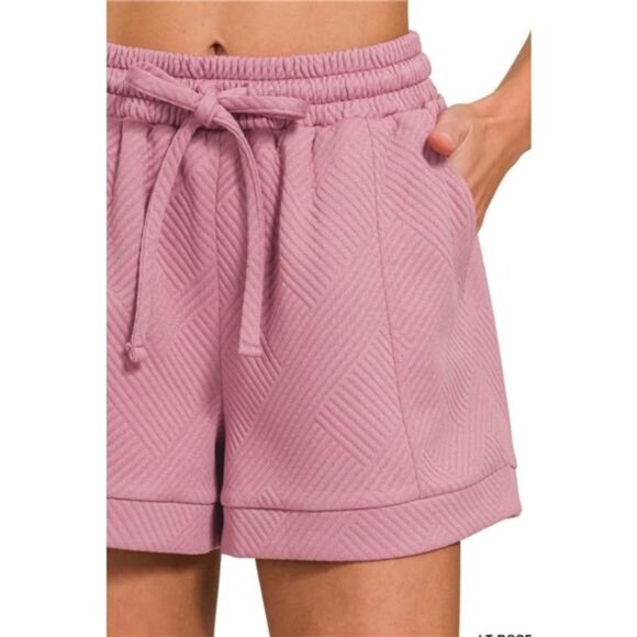 Zenana Textured Knit Jacquard Drawstring Shorts - Picture 4 of 4